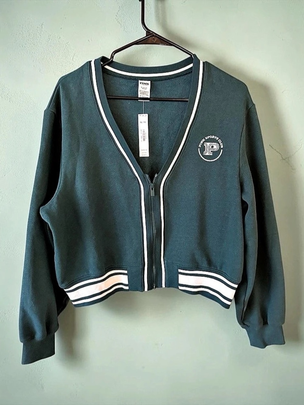 PINK Varsity Jacket in Green & White XL NWT
